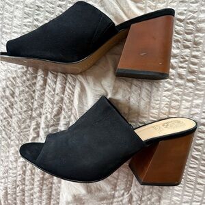 Vince Camuto Black and Brown Block Heel Mules